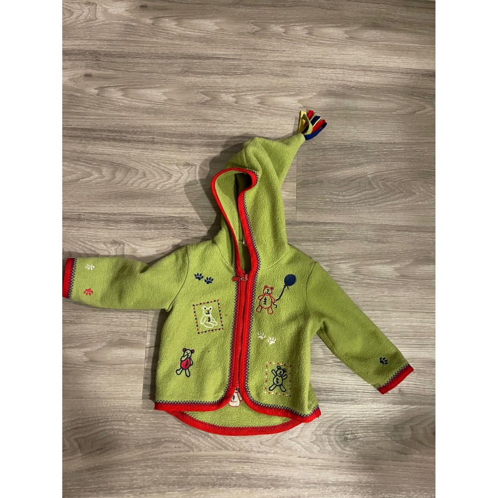 Hanna Andersson Green Fleece Teddy Emboridered Kids Jacket 80